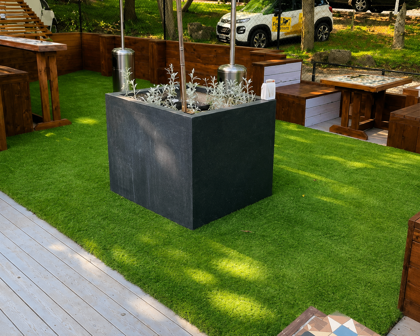 Modern garden with artificial grass