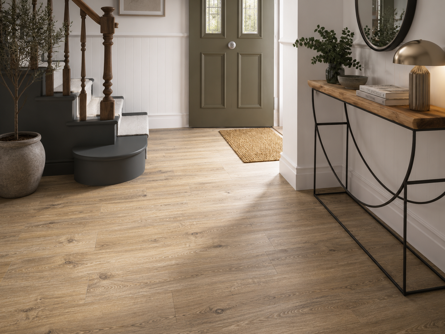 Warm wood-effect vinyl in hallway
